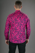 Pink Floral Print Cotton Slim-Fit Long-Sleeve Mens Shirt
