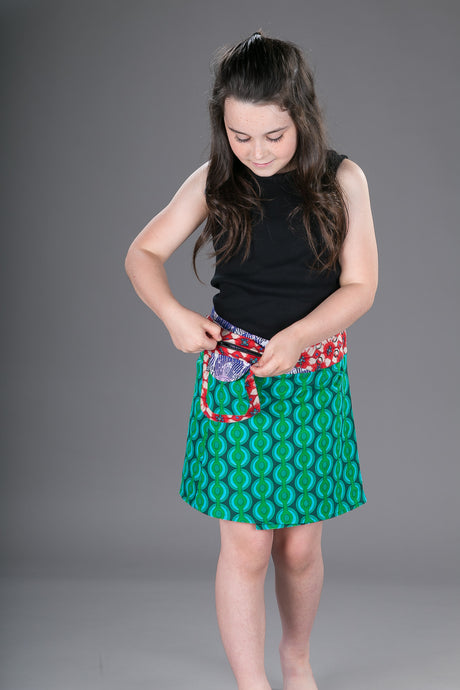 Childrens Reversible Cotton Skirt Purple Green
