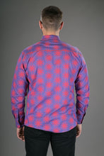 Purple Red Spiral Star Print Cotton Slim Fit Mens Shirt Long Sleeve
