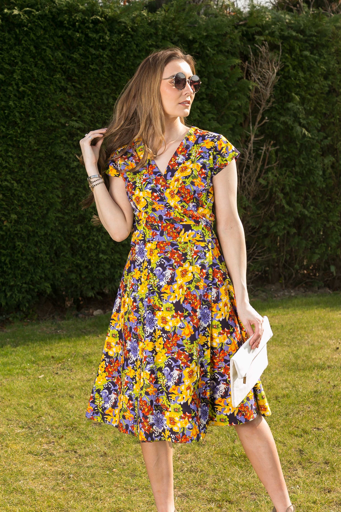Wrap Cotton Dress Red Yellow Blue Floral Print Avalonia Wrap Cotton Dress Red Yellow Blue Floral Print Avalonia