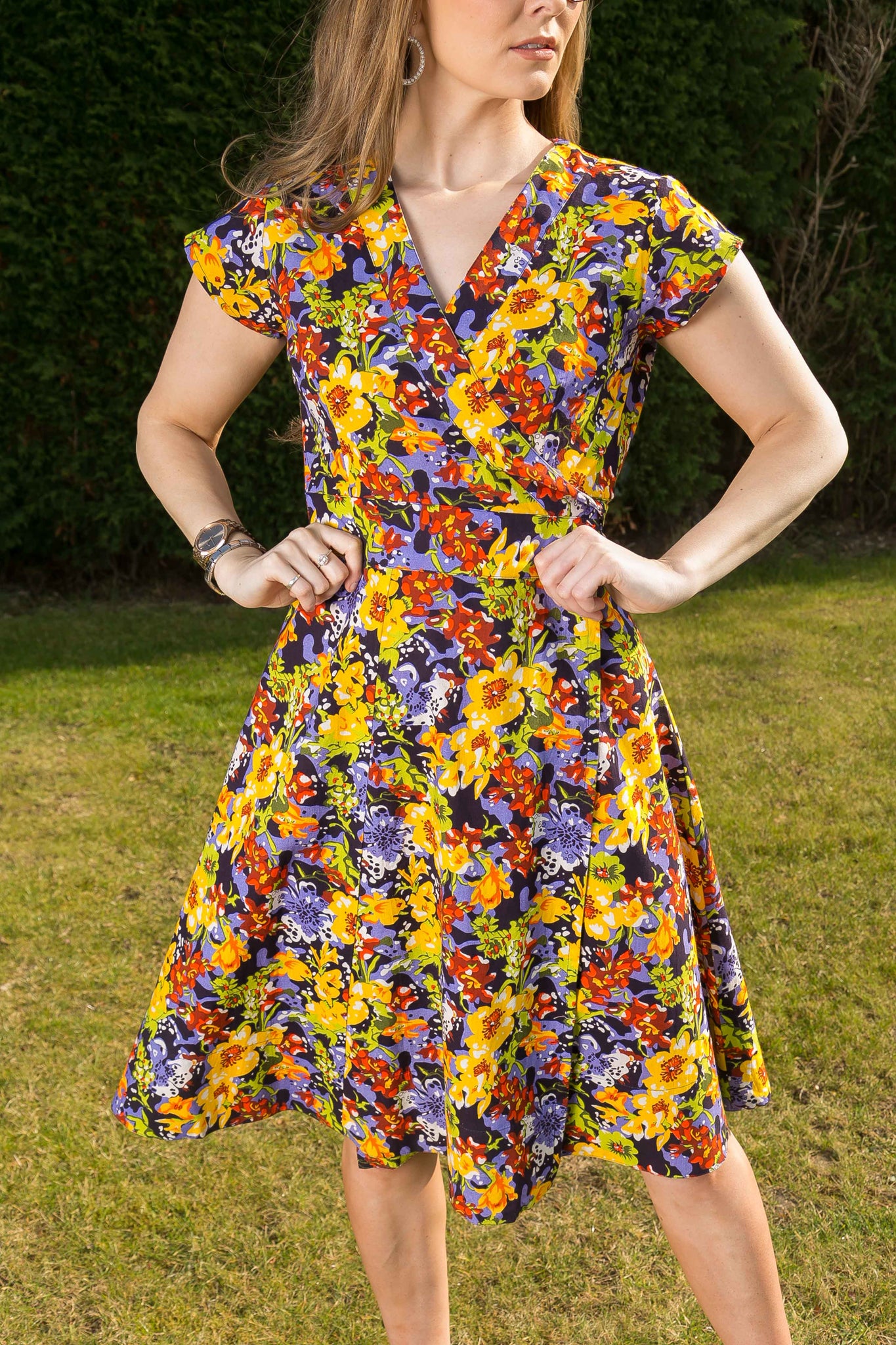 Wrap Cotton Dress Red Yellow Blue Floral Print Avalonia Wrap Cotton Dress Red Yellow Blue Floral Print Avalonia