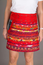 Reversible Cotton Skirt Red Patch Blue Print with Pocket