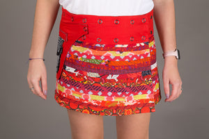 Reversible Cotton Skirt Red Patch Blue Print with Pocket