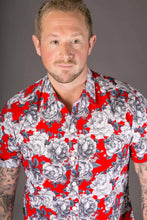 Red Floral Print Cotton Slim and Regular Fit Mens Shirt Short Sleeve