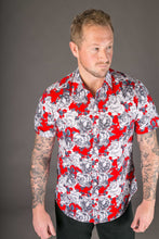 Red Floral Print Cotton Slim and Regular Fit Mens Shirt Short Sleeve