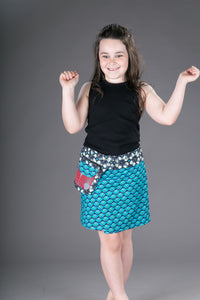Childrens Reversible Cotton Skirt Red Grey Blue