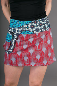 Reversible Cotton Skirt Red Grey Blue Print with Pocket