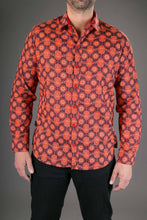 Red Orange Print Cotton Slim-Fit  Long-Sleeve Mens Shirt
