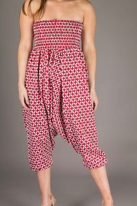 Red Denim Cotton Harem Yoga Jumpsuit Pants