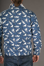 Shark Print Canvas Cotton Mens Winter Jacket Shearling Lining