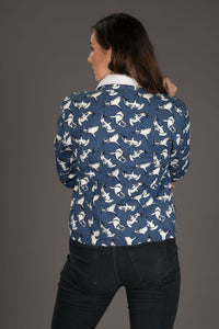 Womens Shark Print Jacket Shearling Fur Lining