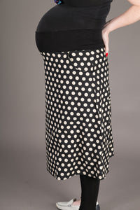 Reversible Midi Skirt Black Floral Polka Print with Pockets