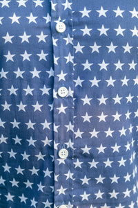 Stars Blue Print Cotton Slim Fit Mens Shirt Long Sleeve