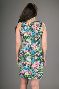 Classic Sheath Cotton Dress Tropical Floral Print