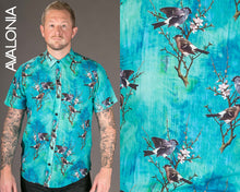 Birds Blue Print Cotton Slim and Regular Fit Mens Shirt Short Sleeve