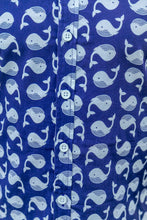 Whales Blue Print Cotton Slim Fit Mens Shirt Long Sleeve