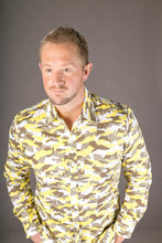Camouflage Yellow Print Cotton Slim Fit Mens Shirt Long Sleeve