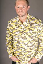 Camouflage Yellow Print Cotton Slim Fit Mens Shirt Long Sleeve