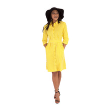 Yellow Shirt Dress Cotton Stripe Print Mid Waist Tie Adjustable Sleeves Pockets Price - Avalonia, Avalonia - Avalonia